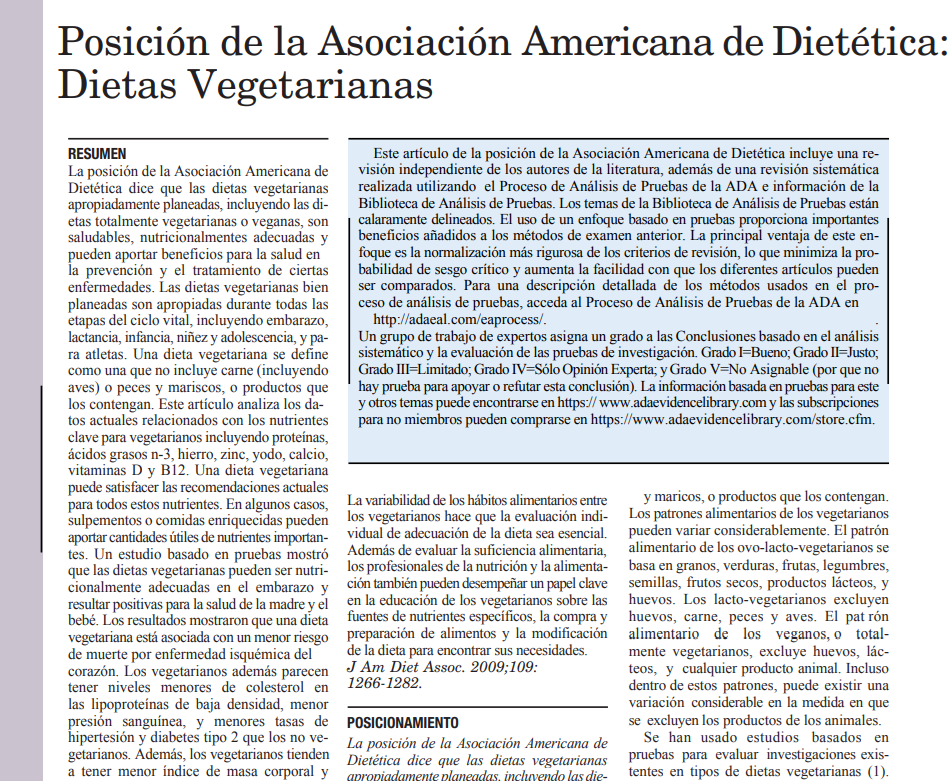 asociacion americana de dietética dietas vegnas